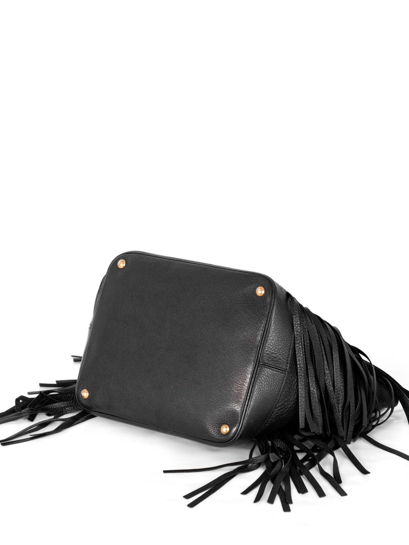 Prada Leather Fringe Large Shopper Bag Black-designer resale