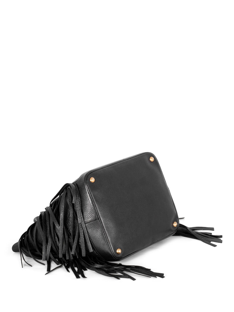 Prada Leather Fringe Large Shopper Bag Black-designer resale