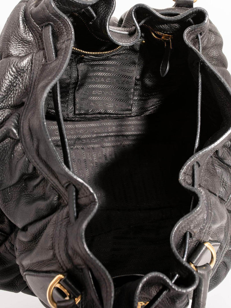 Prada Leather Gaufre Bag Black-designer resale