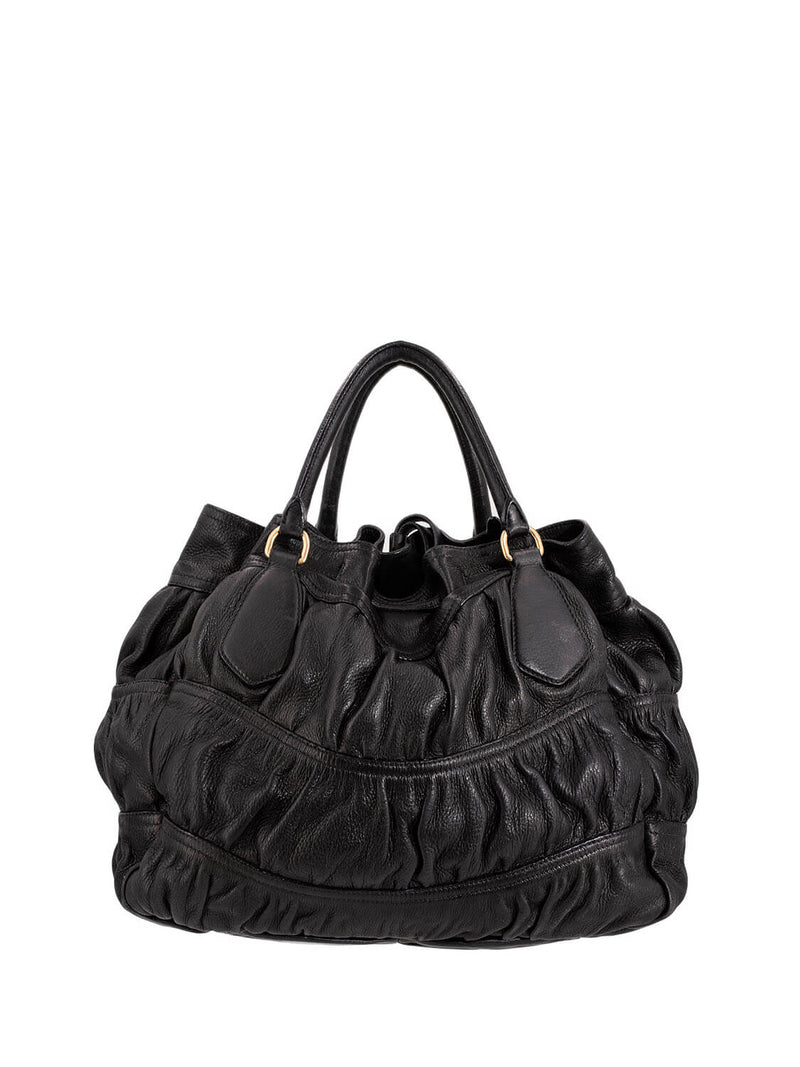Prada Leather Gaufre Bag Black-designer resale