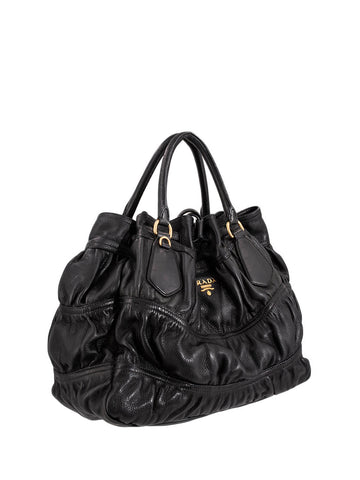 Prada Leather Gaufre Bag Black-designer resale