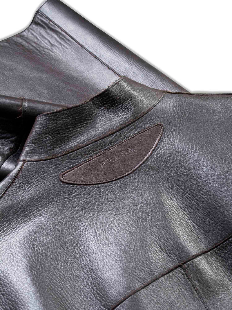 Prada Leather Long Coat Brown-designer resale