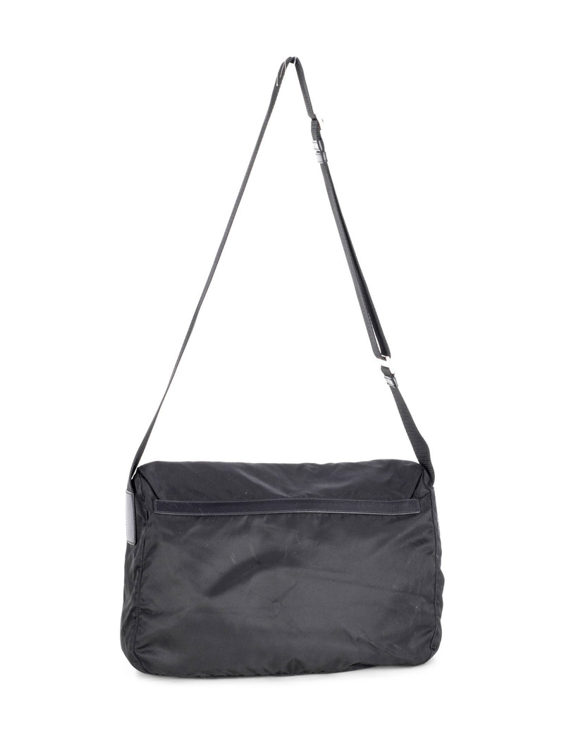 Prada Leather Nylon Large Messenger Bag Black-designer resale