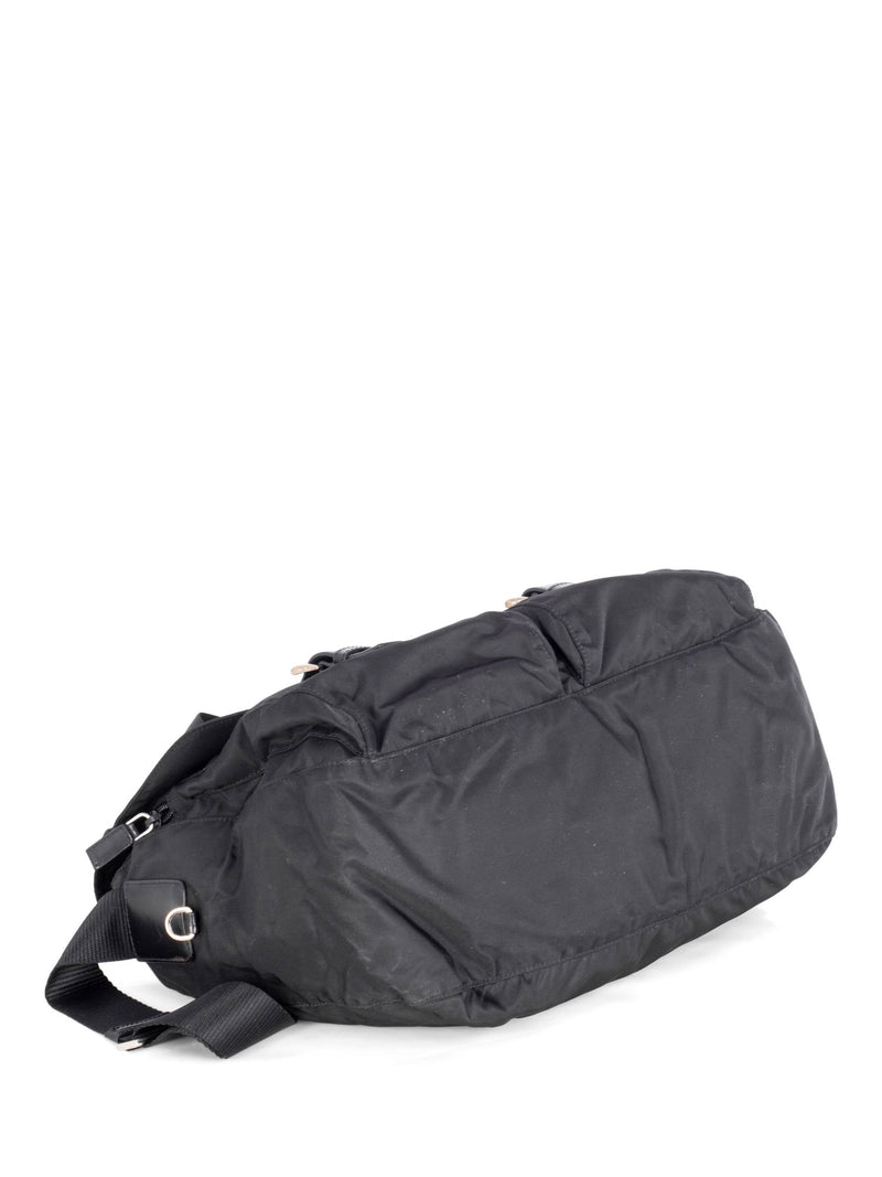 Prada Leather Nylon Large Messenger Bag Black-designer resale
