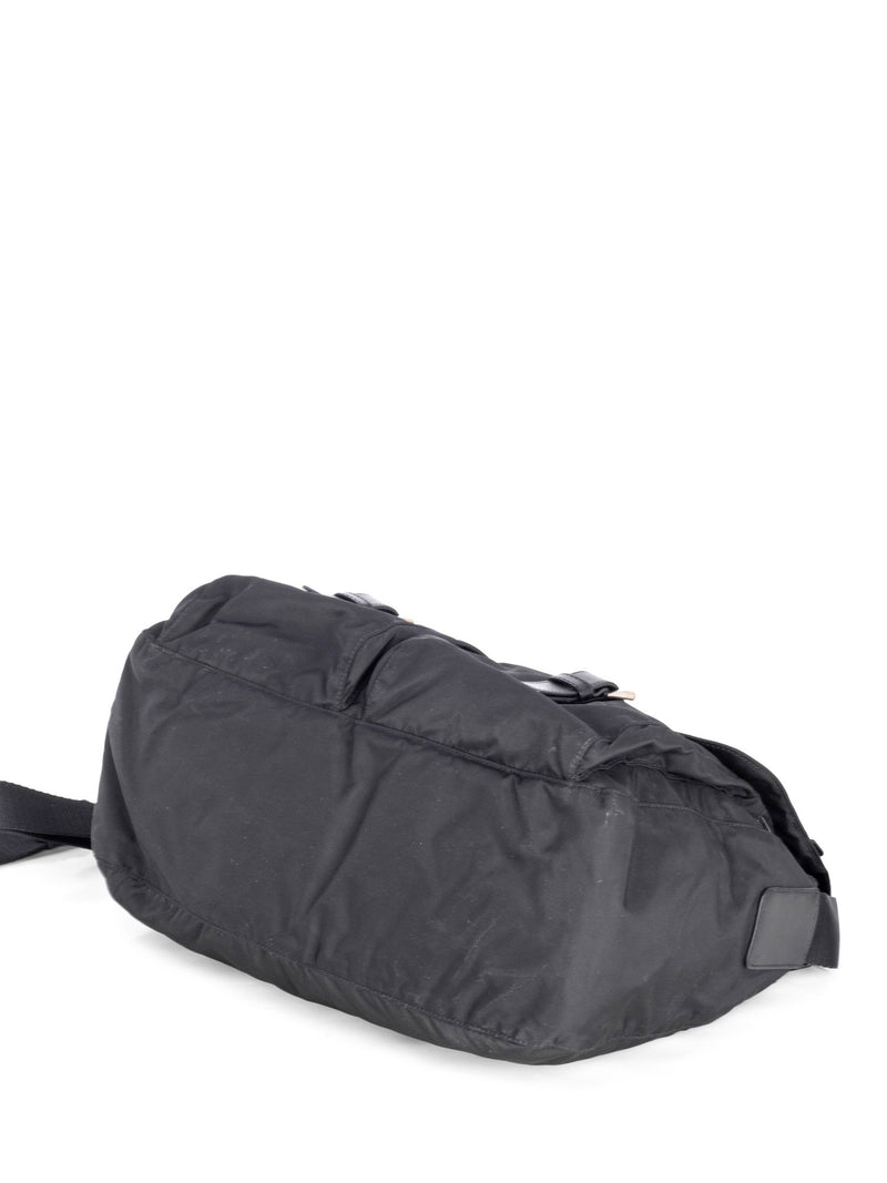 Prada Leather Nylon Large Messenger Bag Black-designer resale