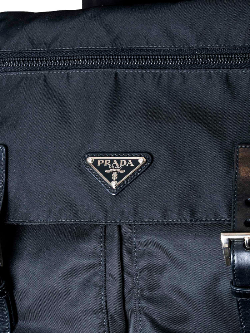 Prada Leather Nylon Large Messenger Bag Black-designer resale