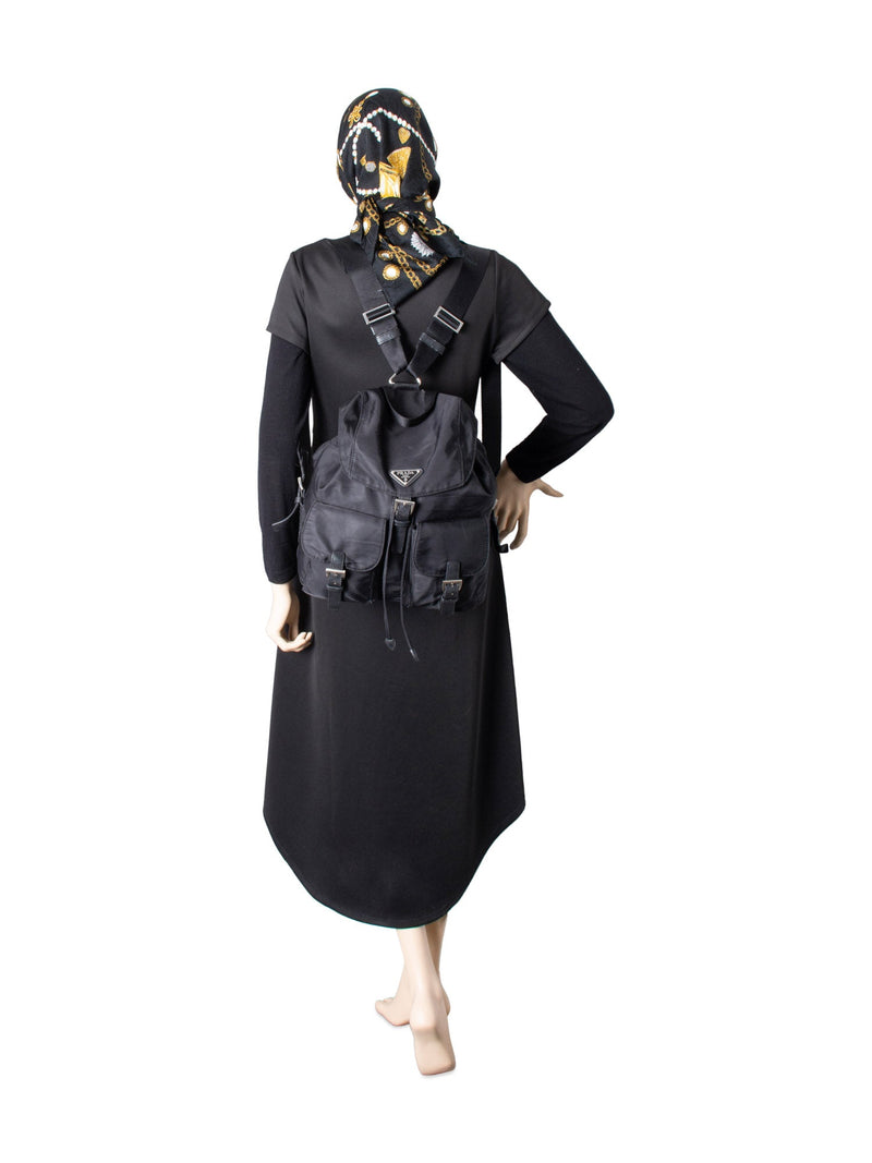 Prada Leather Nylon Medium Backpack Black-designer resale