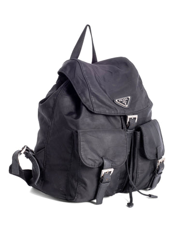 Prada Leather Nylon Medium Backpack Black-designer resale