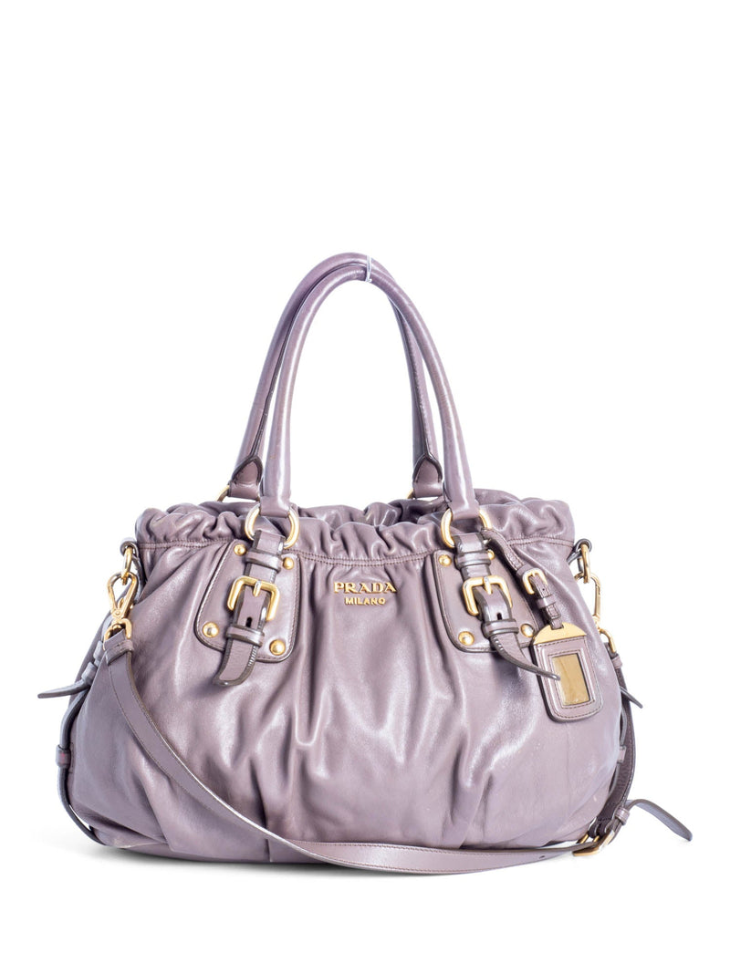 Prada Leather Ruched Top Handle Bag Taupe-designer resale