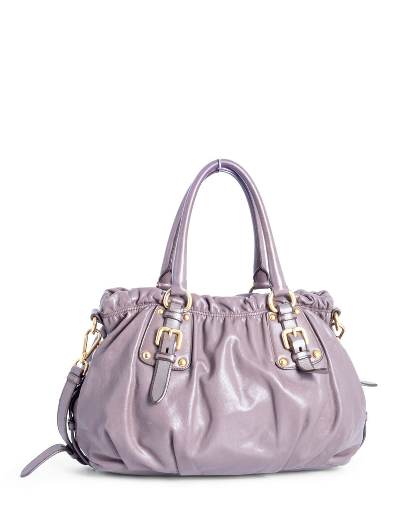 Prada Leather Ruched Top Handle Bag Taupe-designer resale