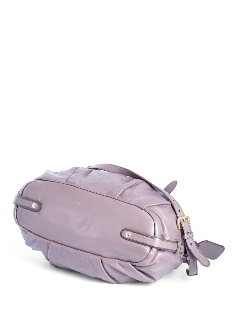 Prada Leather Ruched Top Handle Bag Taupe-designer resale