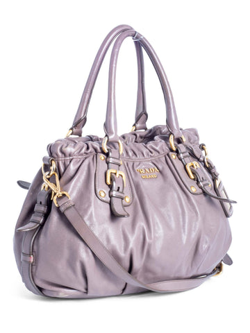 Prada Leather Ruched Top Handle Bag Taupe-designer resale