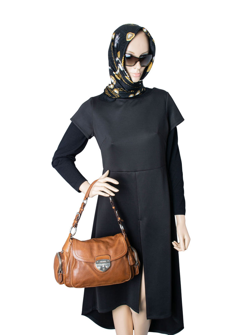 Prada Leather Side Pocket Hobo Shoulder Bag Brown-designer resale