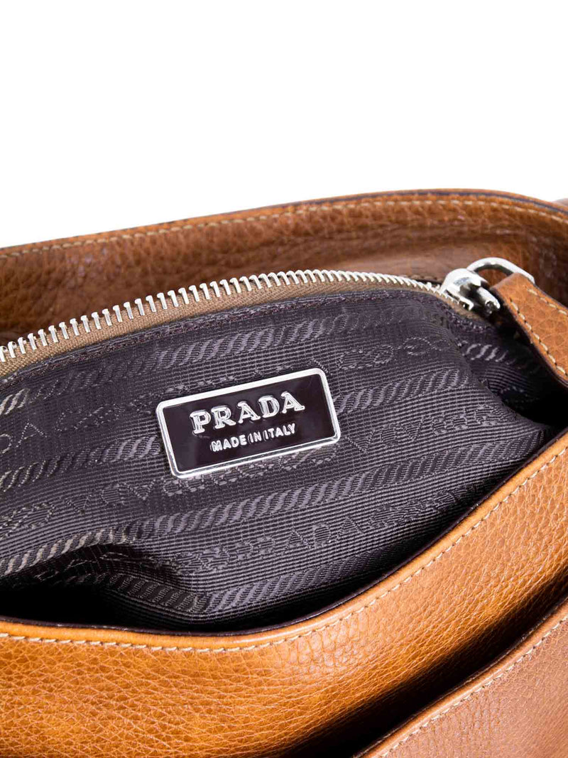 Prada Leather Side Pocket Hobo Shoulder Bag Brown-designer resale
