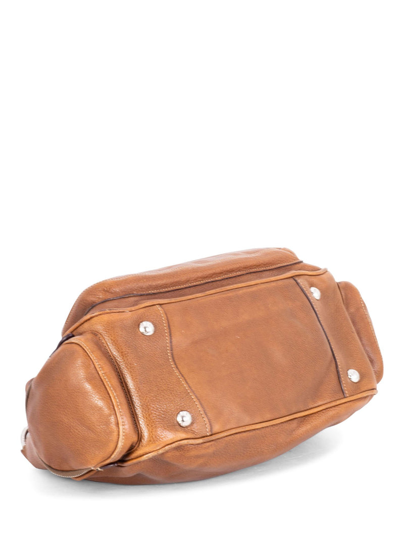 Prada Leather Side Pocket Hobo Shoulder Bag Brown-designer resale