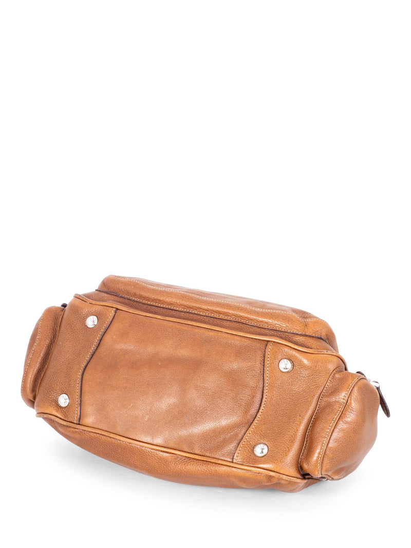 Prada Leather Side Pocket Hobo Shoulder Bag Brown-designer resale