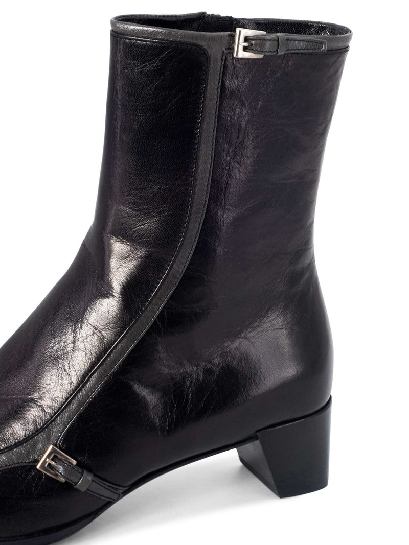Prada Leather Square Toe Ankle Boots Black Grey-designer resale