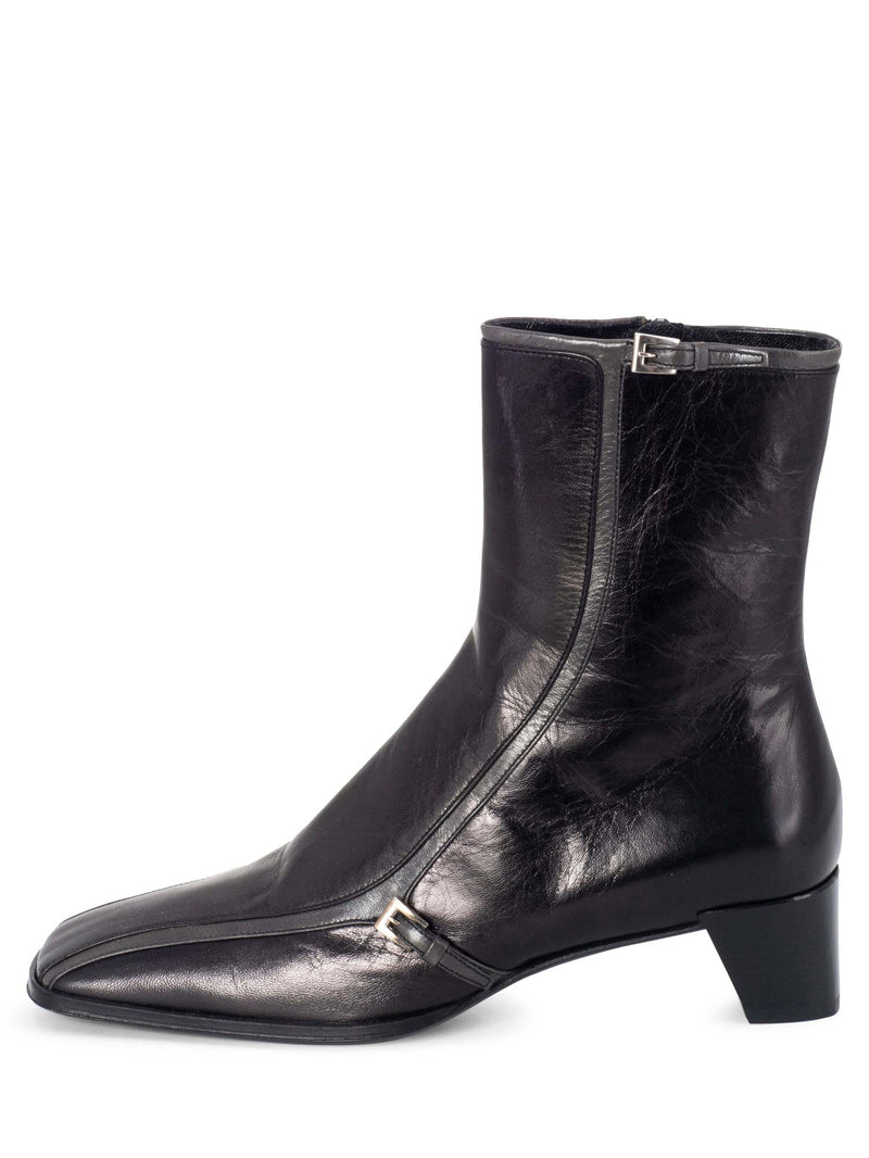 Prada Leather Square Toe Ankle Boots Black Grey-designer resale
