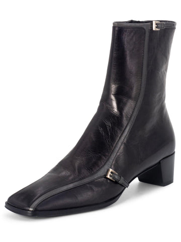 Prada Leather Square Toe Ankle Boots Black Grey-designer resale