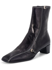 Prada Leather Square Toe Ankle Boots Black Grey