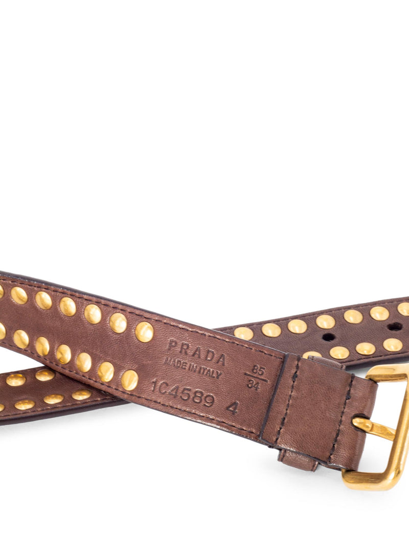 Prada Leather Studded Buckle Belt Brown-designer resale