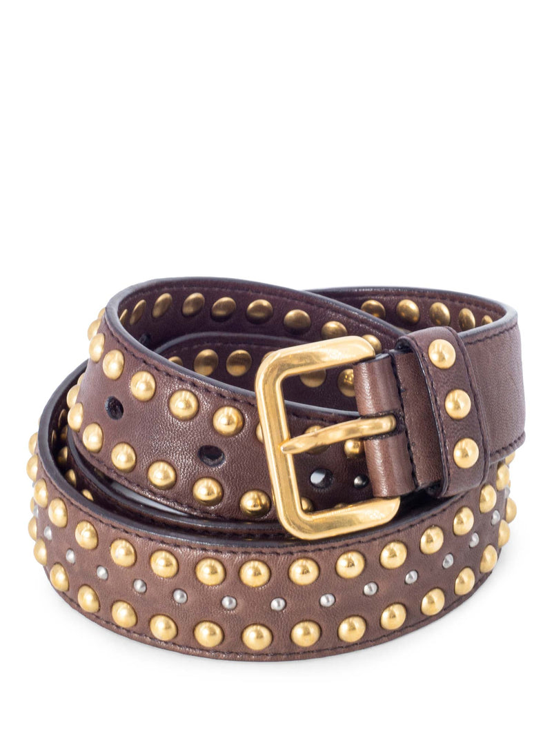 Prada Leather Studded Buckle Belt Brown-designer resale