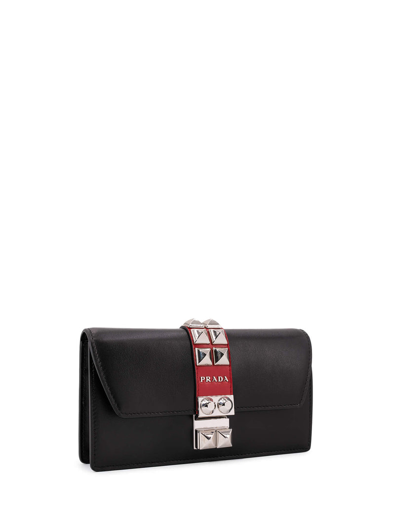 Prada Leather Studded Elektra Wallet on Chain Black-designer resale
