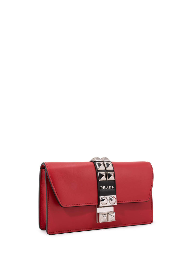 Prada Leather Studded Elektra Wallet on Chain Red