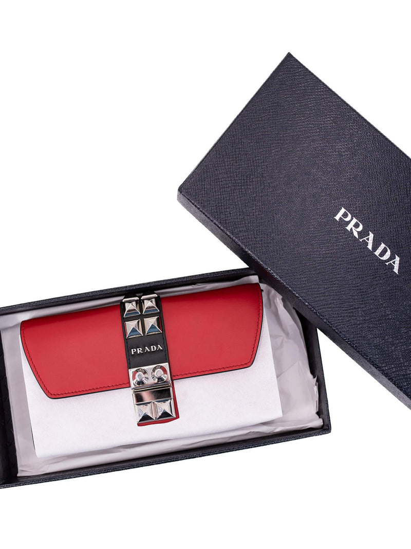 Prada Leather Studded Elektra Wallet on Chain Red-designer resale