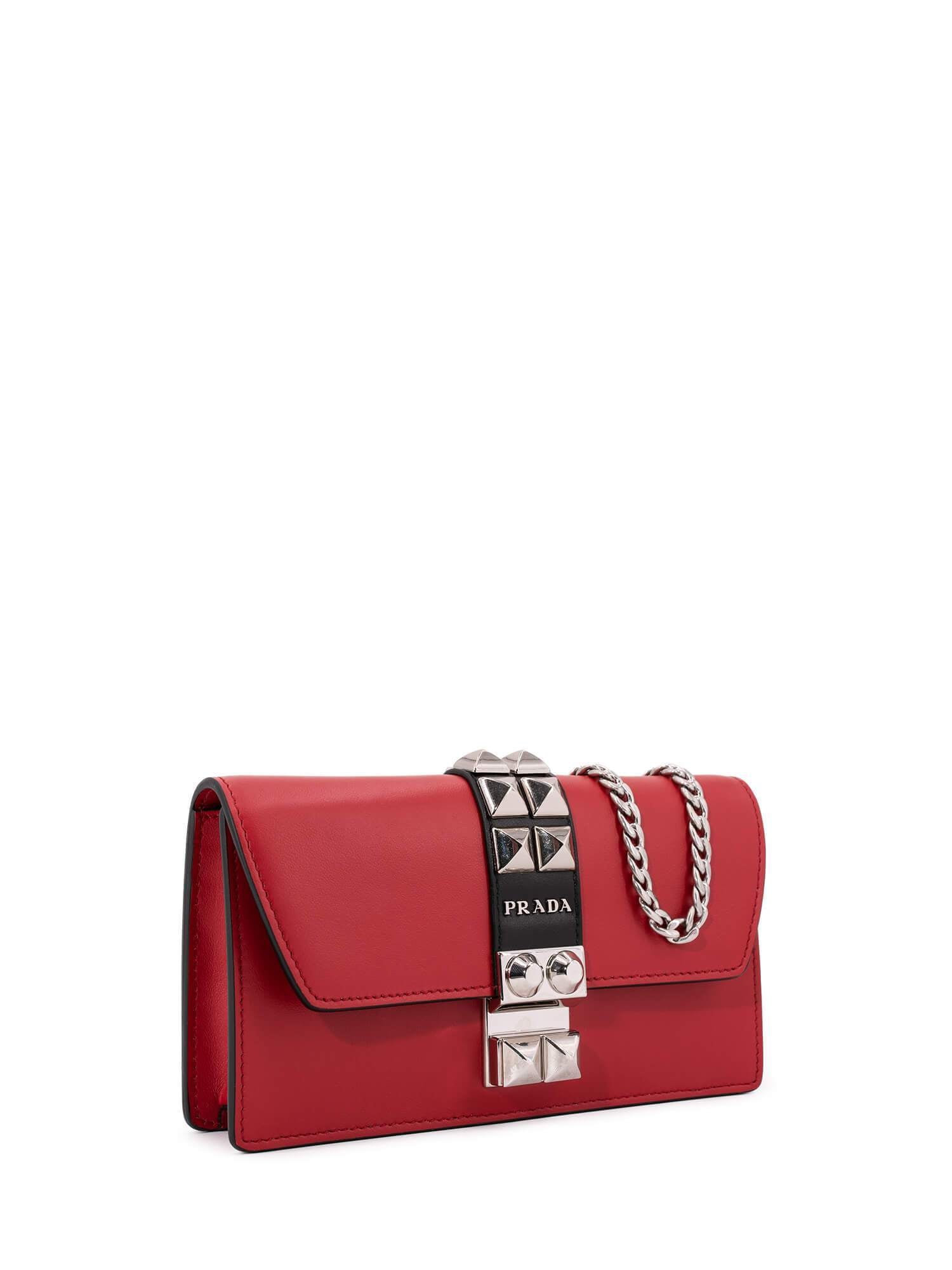 Prada Leather Studded Elektra Wallet on Chain Red-designer resale