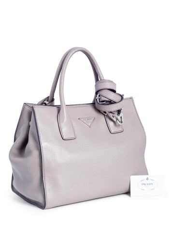 Prada Leather Top Handle Shopper Bag Taupe-designer resale