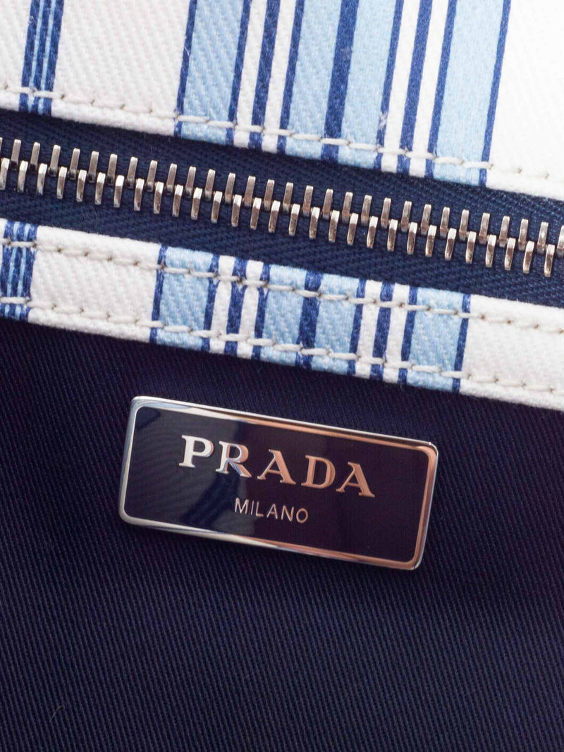 Prada Logo Canvas Giardiniera Small Tote Bag White Blue-designer resale
