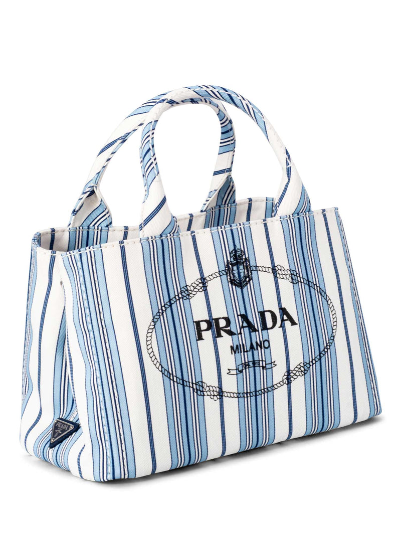 【関税＆送料込み】Prada Giardiniera Logo-Embroidered Handb Prada Logo Canvas Giardiniera Small Tote Bag White Blue