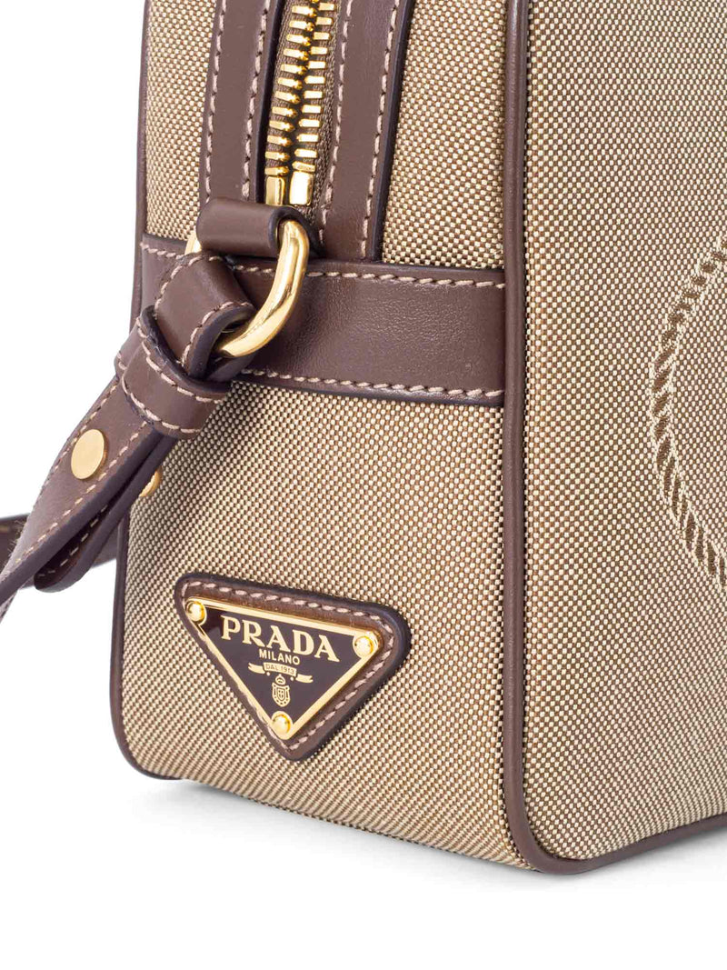 Prada Logo Leather Canvas Heritage Messenger Bag Brown-designer resale