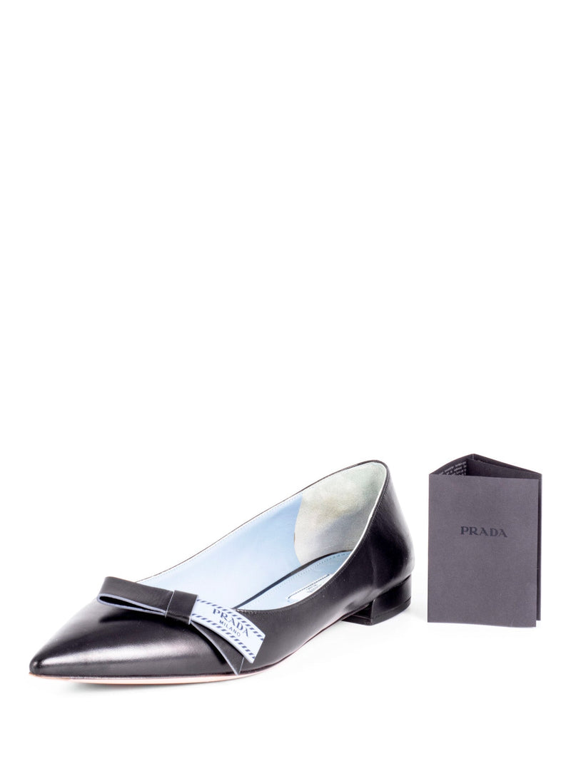 Prada Logo Leather Pointy Toe Ballet Flats Black-designer resale
