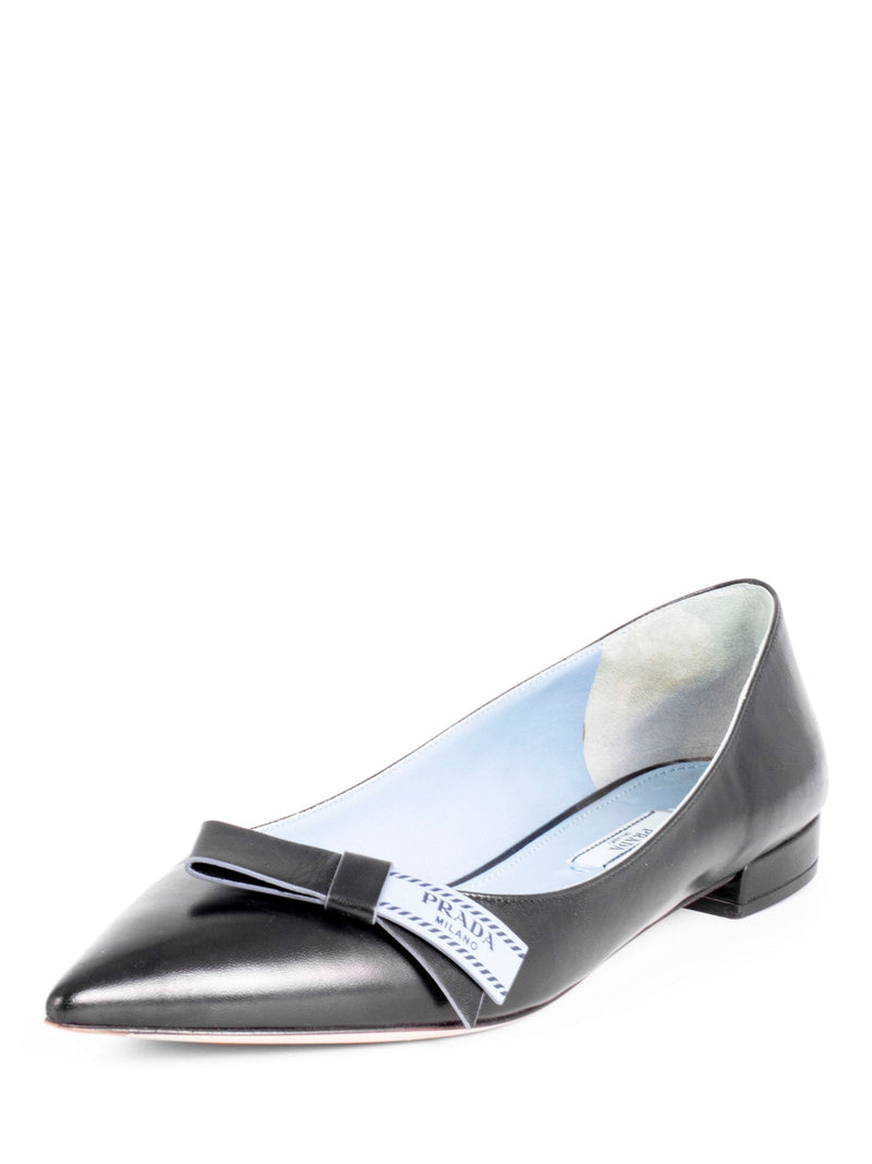 Prada Logo Leather Pointy Toe Ballet Flats Black-designer resale