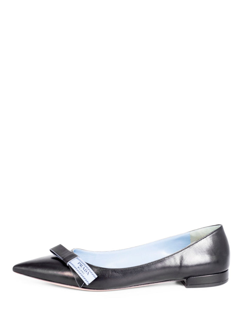 Prada Logo Leather Pointy Toe Ballet Flats Black-designer resale