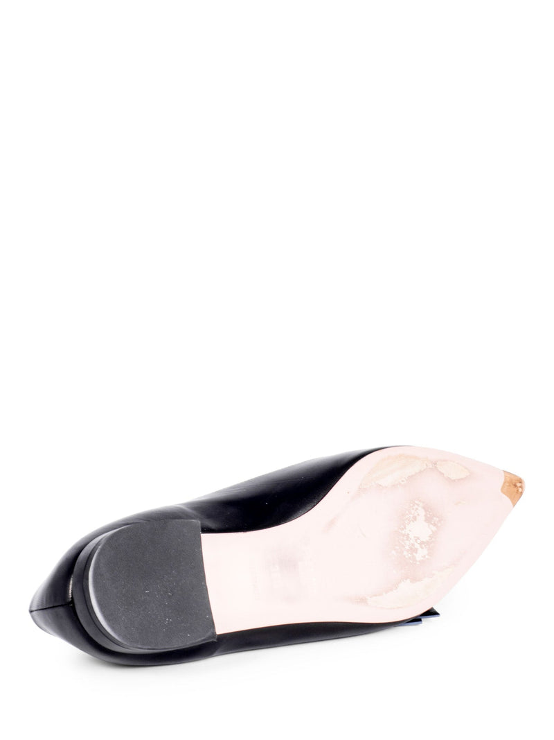 Prada Logo Leather Pointy Toe Ballet Flats Black-designer resale