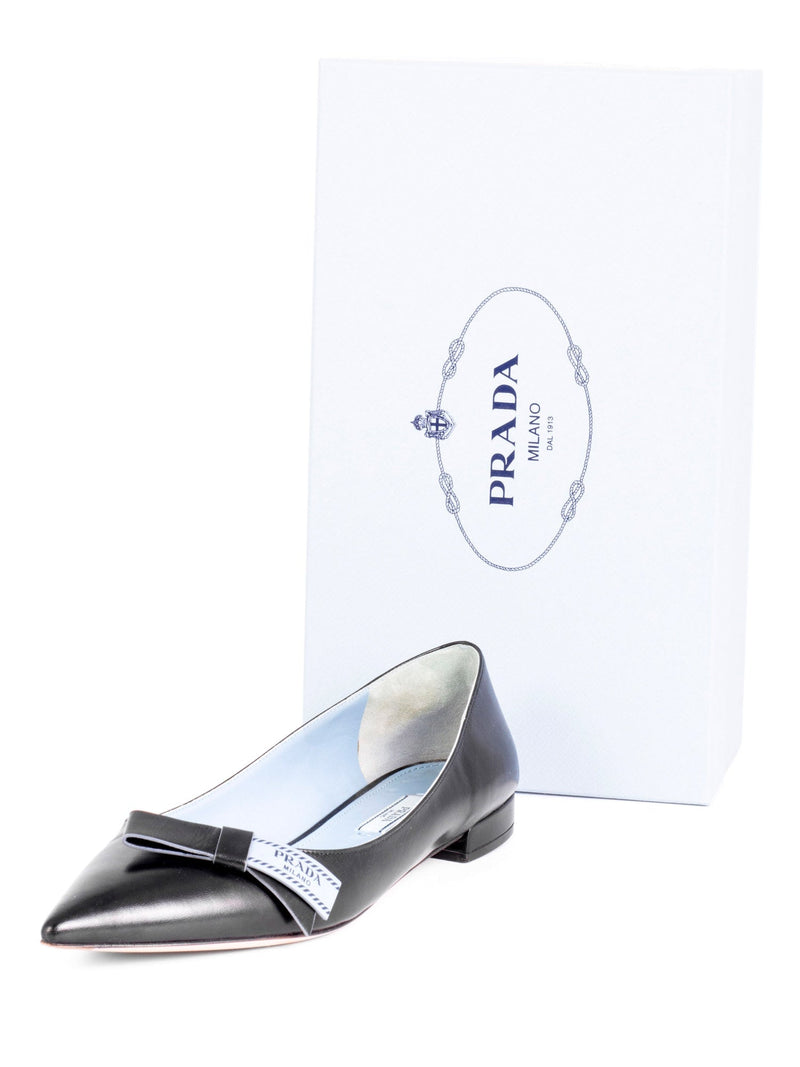 Prada Logo Leather Pointy Toe Ballet Flats Black-designer resale