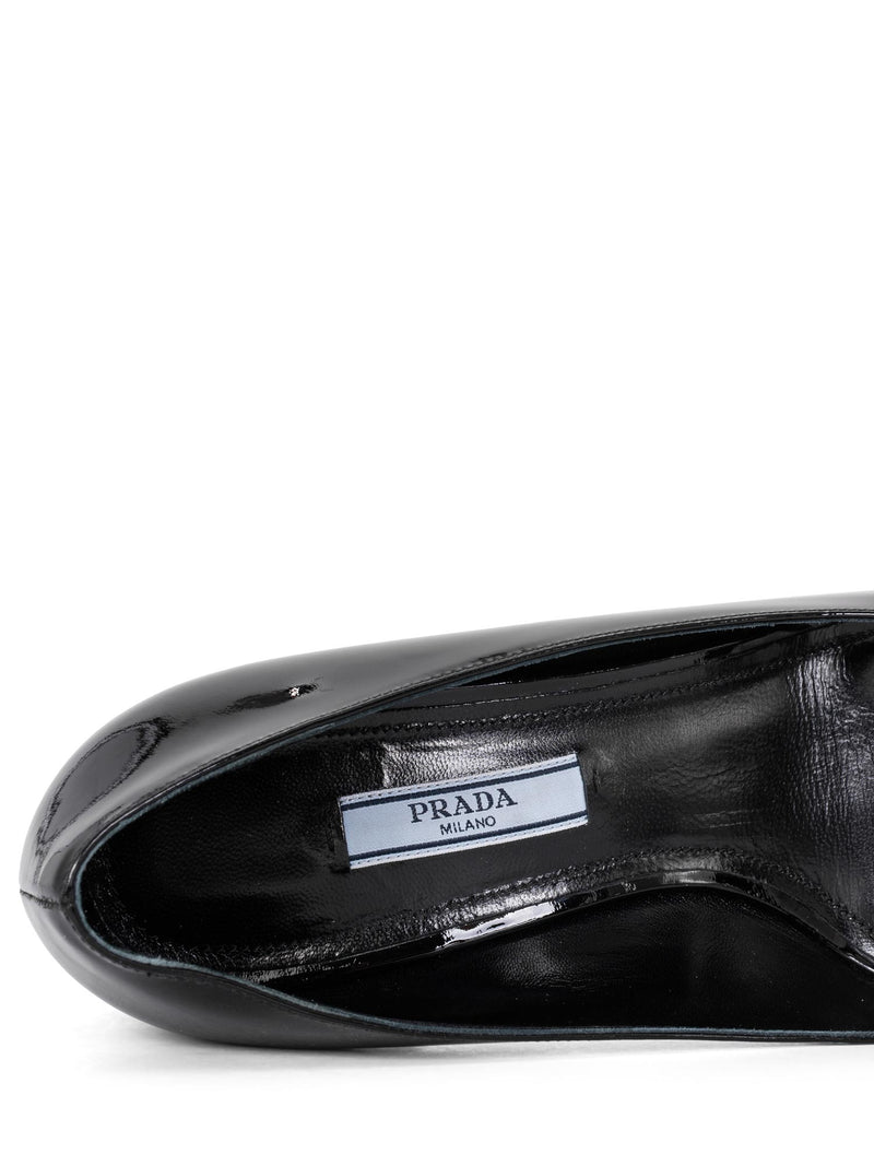 Prada Logo Patent Leather Block Heel Shoes Black-designer resale