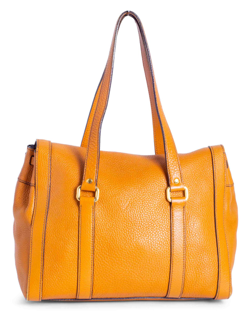 Prada Logo Pebble Leather Flap Shopper Bag Orange-designer resale