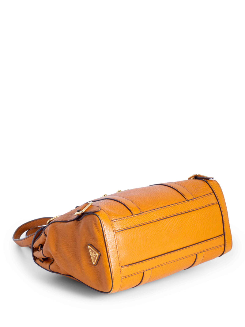 Prada Logo Pebble Leather Flap Shopper Bag Orange-designer resale