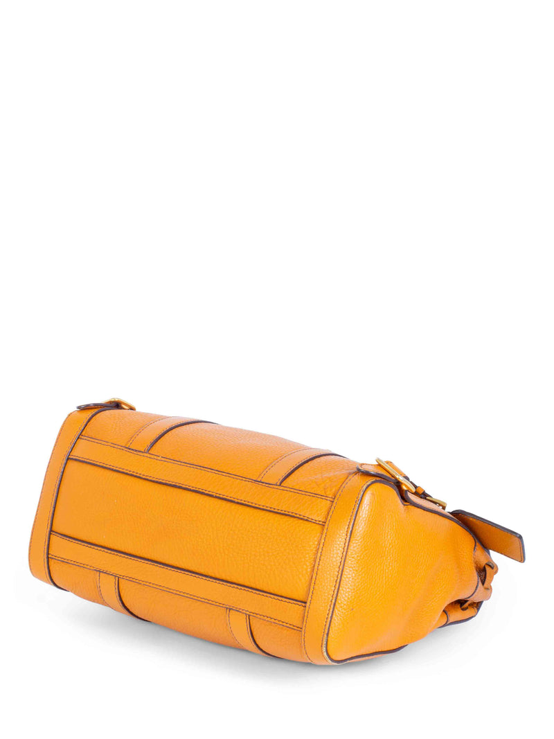 Prada Logo Pebble Leather Flap Shopper Bag Orange-designer resale