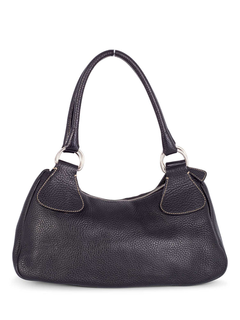Prada Logo Pebble Leather Shoulder Bag Black-designer resale