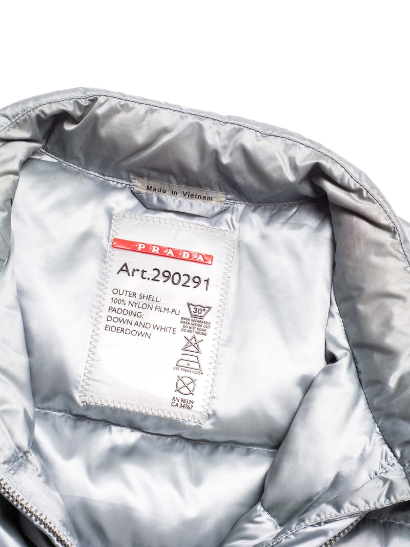 Prada Logo Quilted Down Puffer Vest Pastel Grey