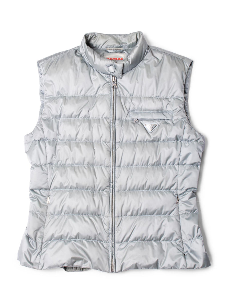 Prada Logo Quilted Down Puffer Vest Pastel Grey-designer resale