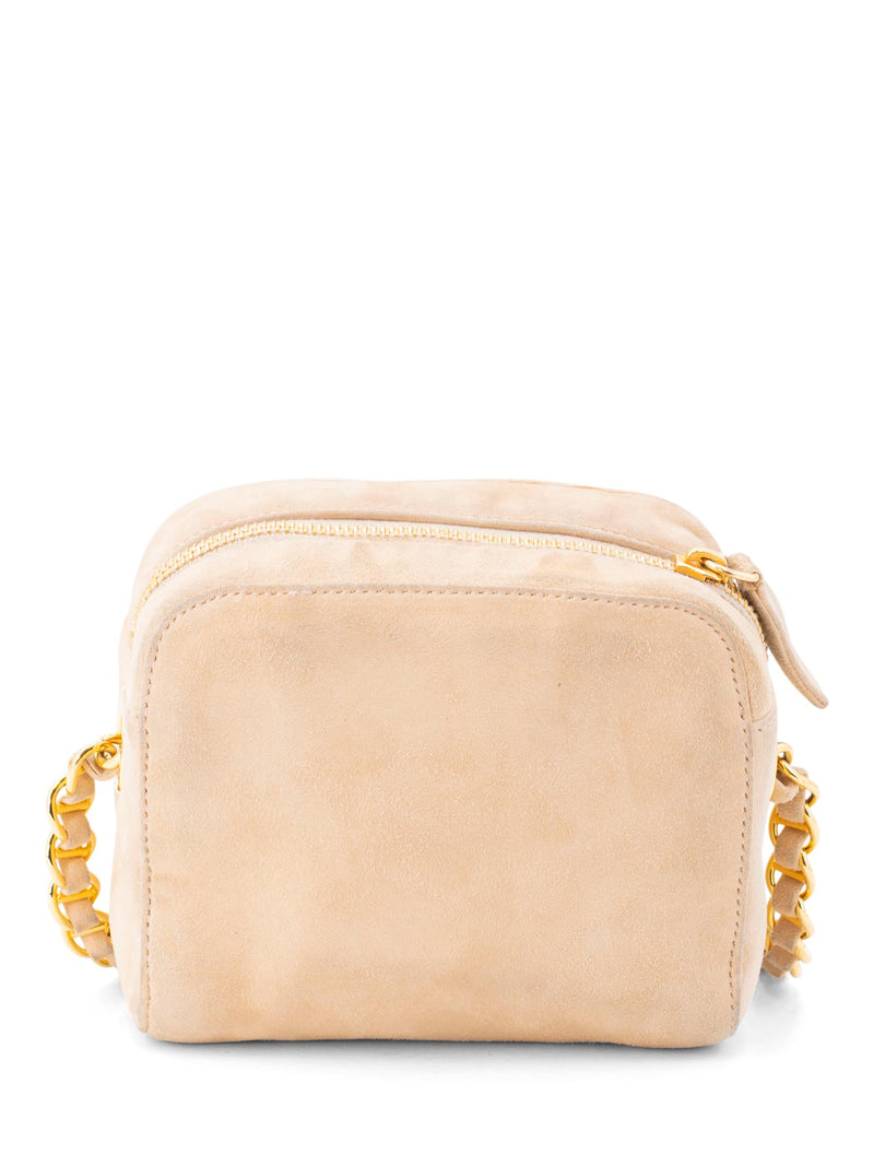 Prada Logo Suede Mini Messenger Bag Beige-designer resale