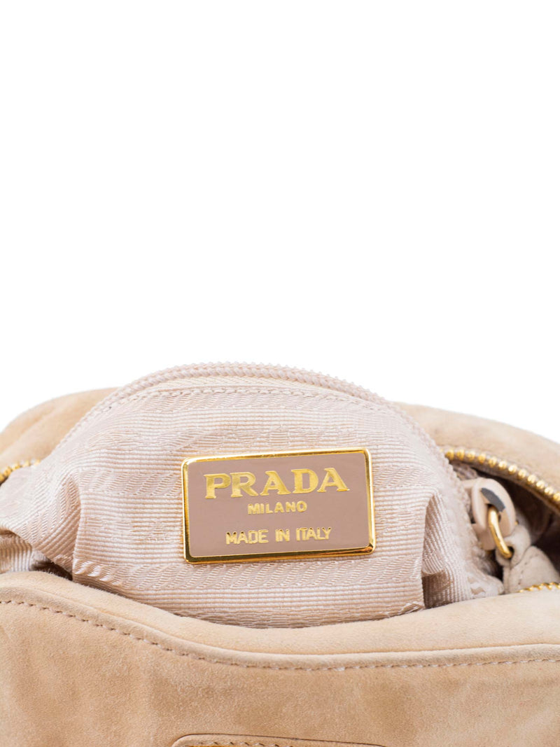 Prada Logo Suede Mini Messenger Bag Beige