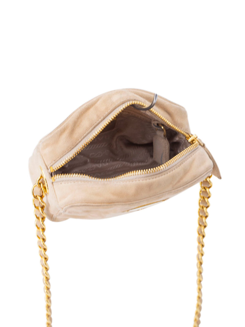 Prada Logo Suede Mini Messenger Bag Beige-designer resale
