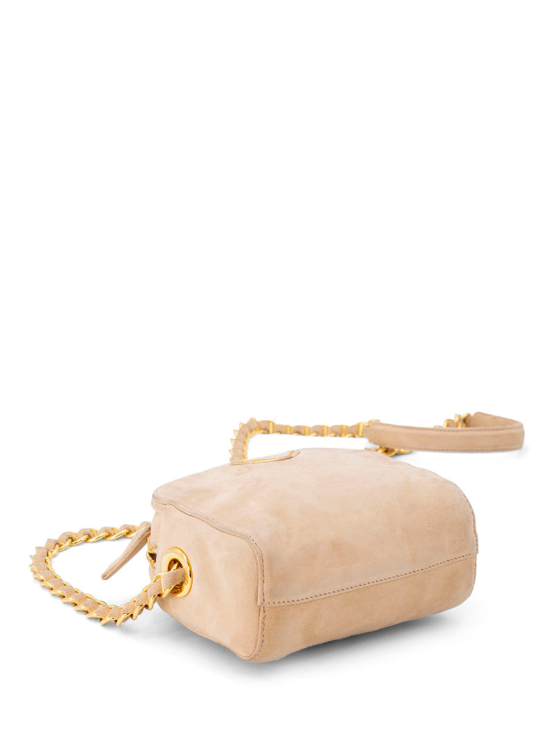 Prada Logo Suede Mini Messenger Bag Beige-designer resale